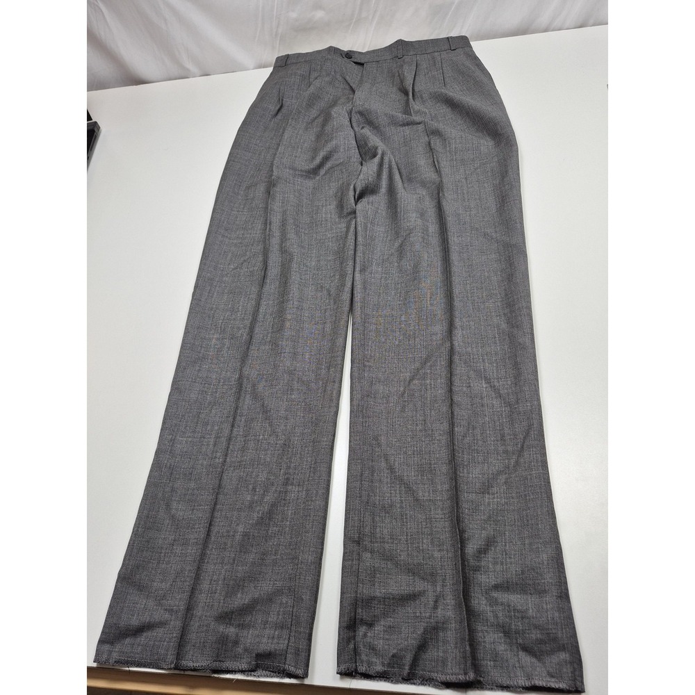Tomba Dress Pants Mens 37x36 Gray Wool Cashmere Pleated Straight Unhemmed